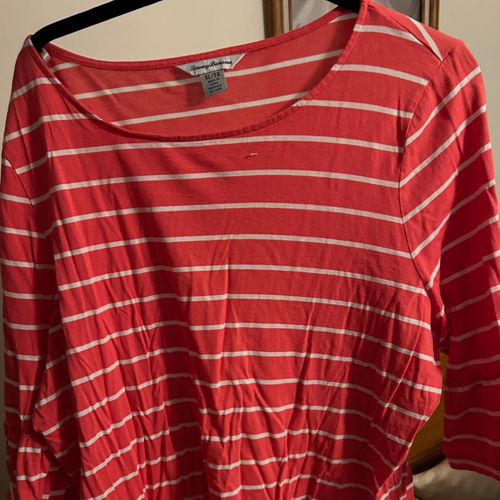 XL Pink and White Striped Tommy Bahama Shirt
